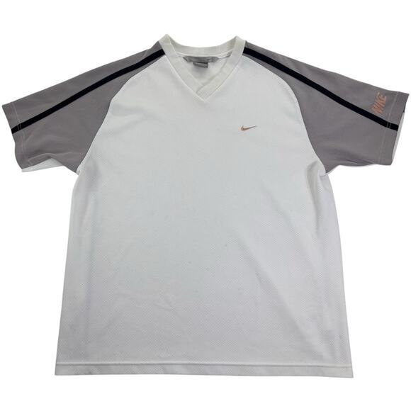 Vintage y2k Nike Soccer Athletic White Jersey Black Striped Shirt Men's Large - Picture 1 of 9